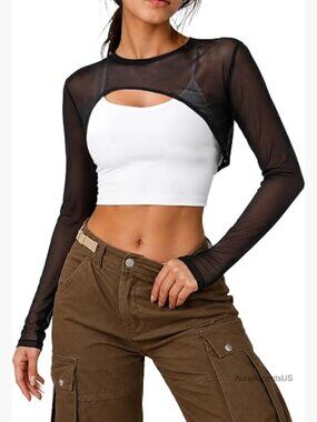 Sheer Mesh Bolero Shrug Super Long Sleeve Crop Top See Through Sexy Cropped